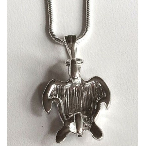 Silver Sea Life Turtle Necklace Green Enamel 18-20 inch Chain Plated Nautical - Picture 7 of 8